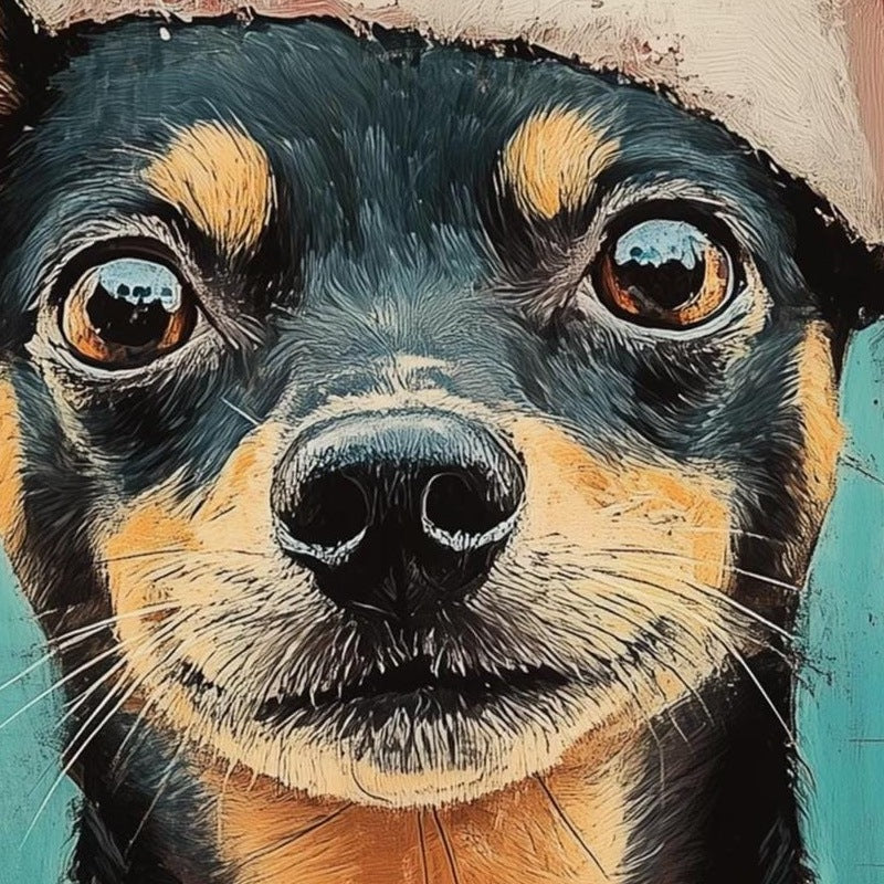 Santa Hat Dog Christmas art print close-up detail