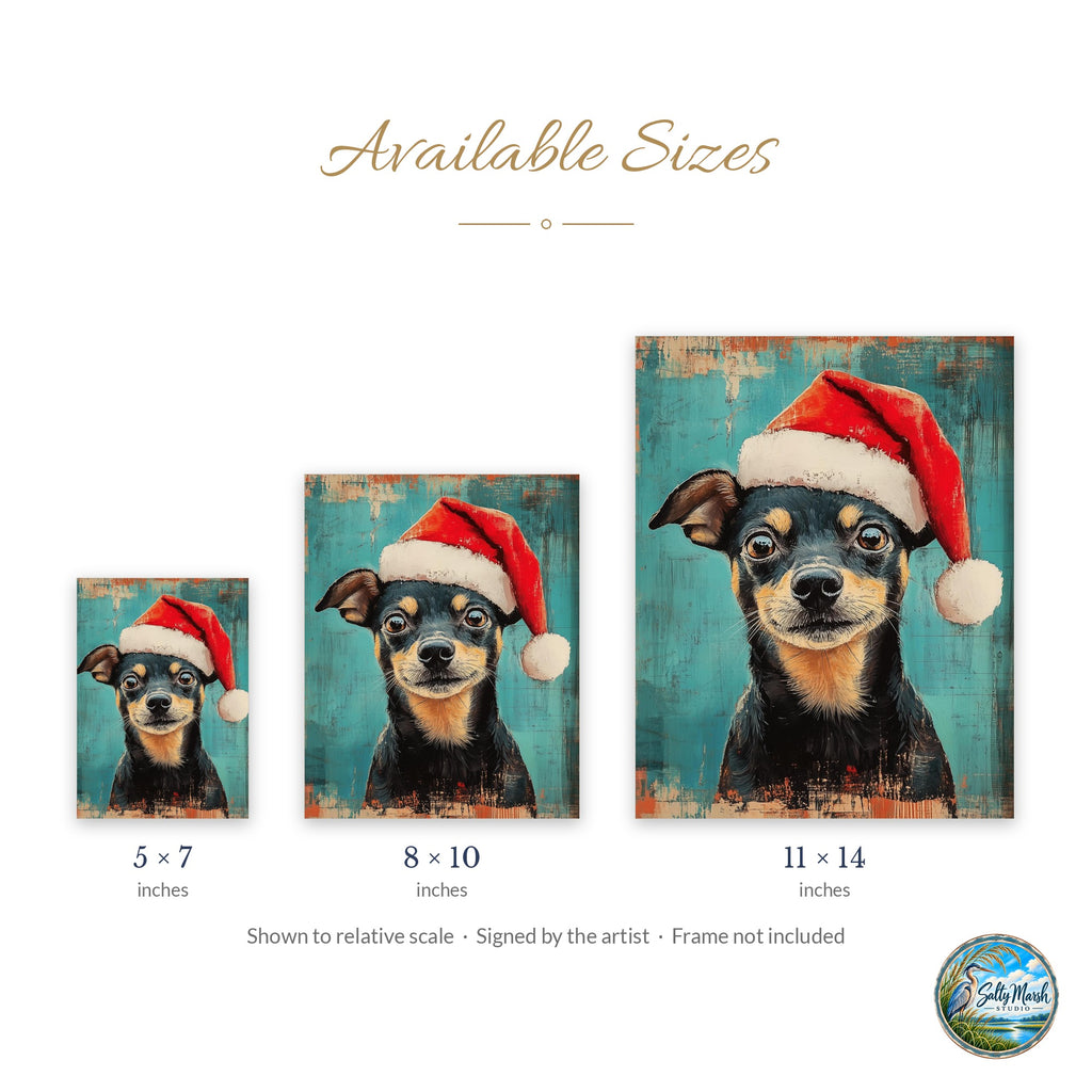 Santa Hat Dog art print size guide: 5x7, 8x10 and 11x14