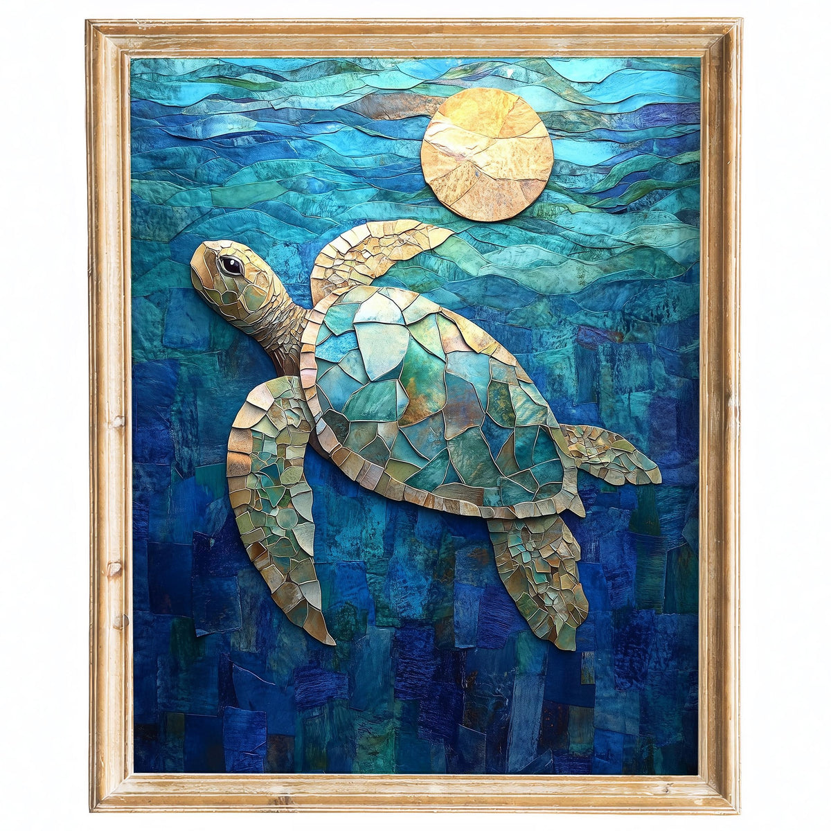 Sea Turtle Collage animal art print framed
