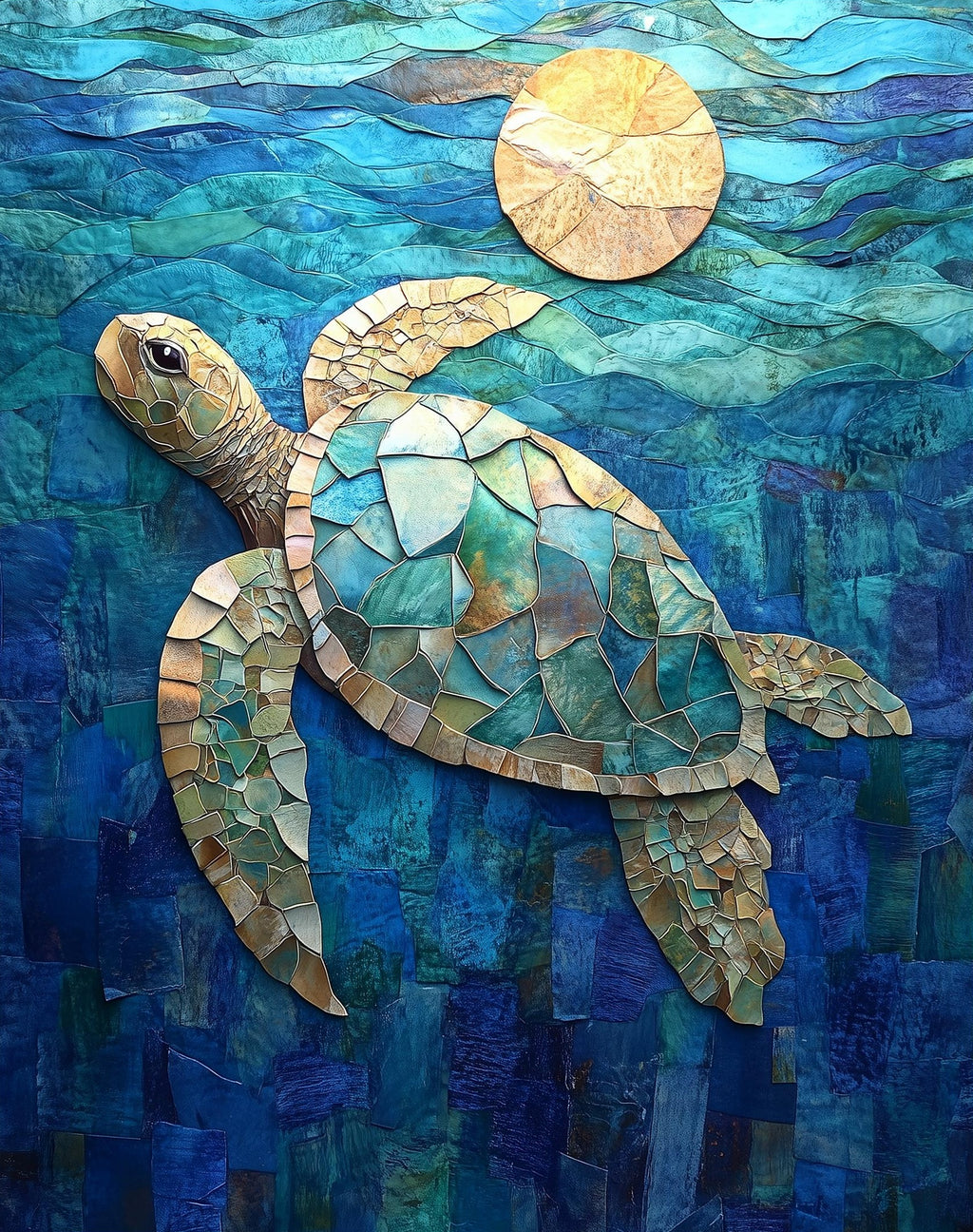 Sea Turtle Collage animal art print unframed, signed by Pattie Overcash