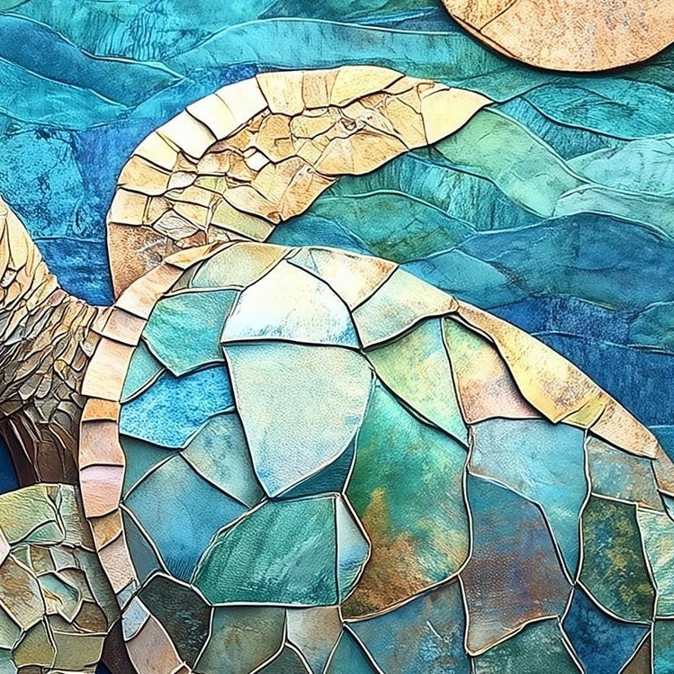 Sea Turtle Collage animal art print close-up detail