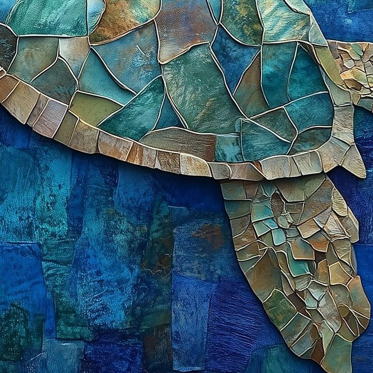 Sea Turtle Collage animal art print close-up detail