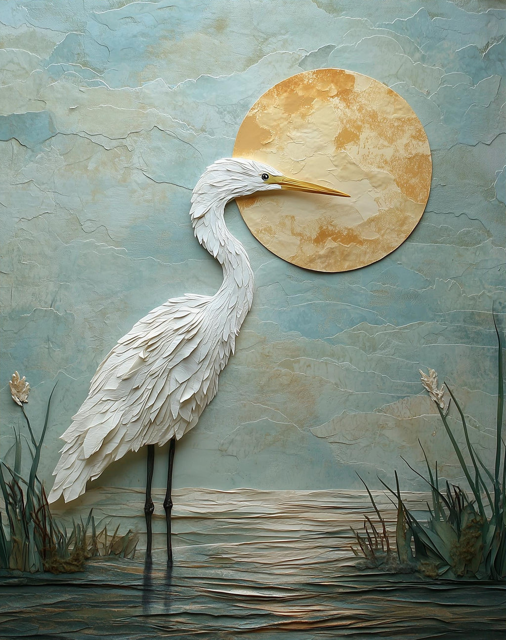 White Heron Sun animal art print unframed, signed by Pattie Overcash