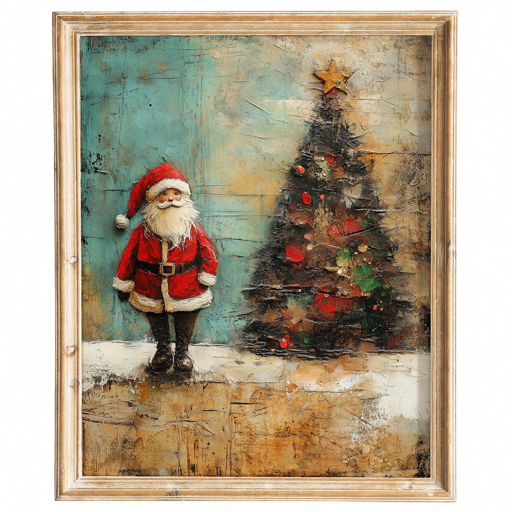 Folk Santa Christmas art print framed