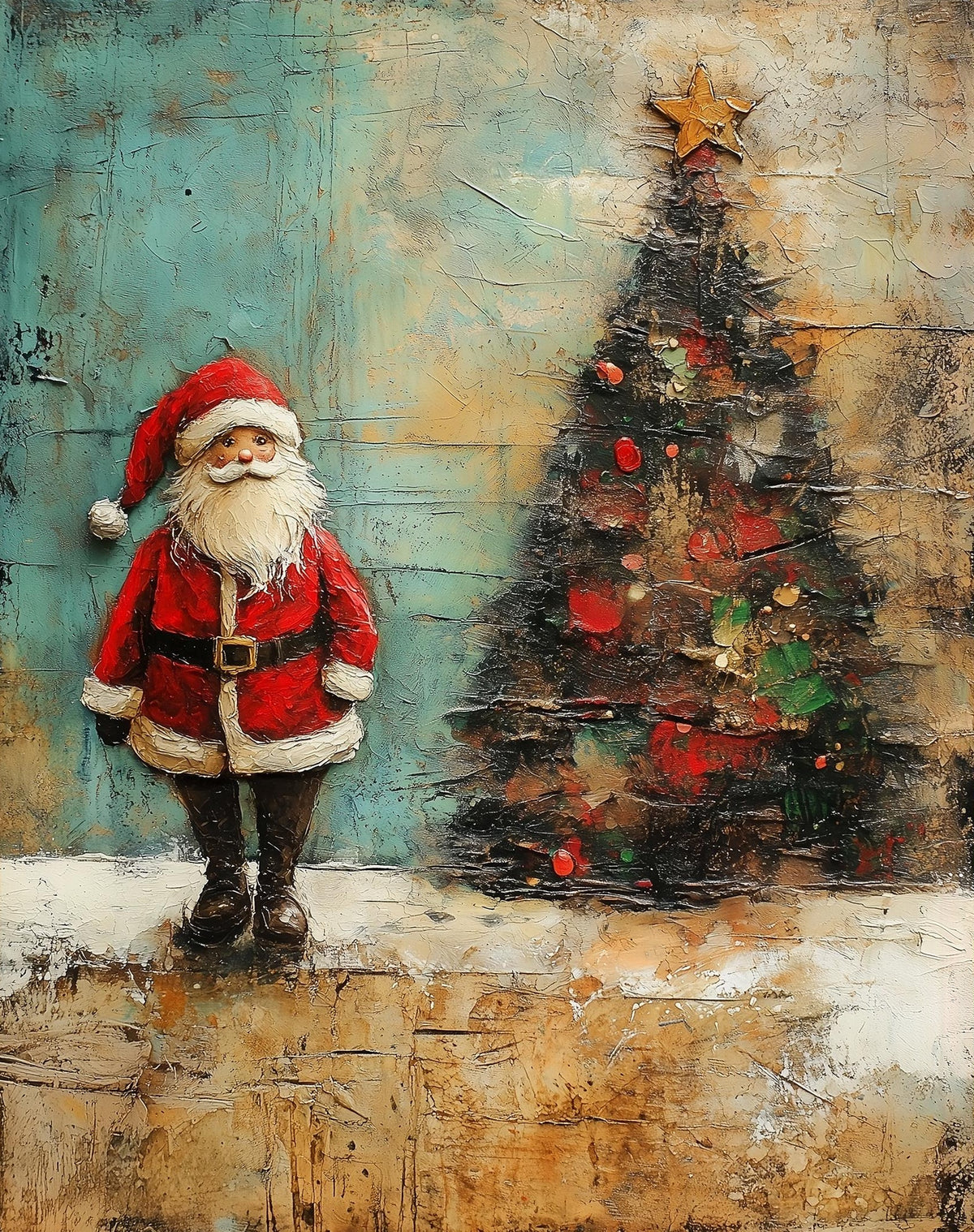 Folk Santa Christmas art print unframed, signed by Pattie Overcash