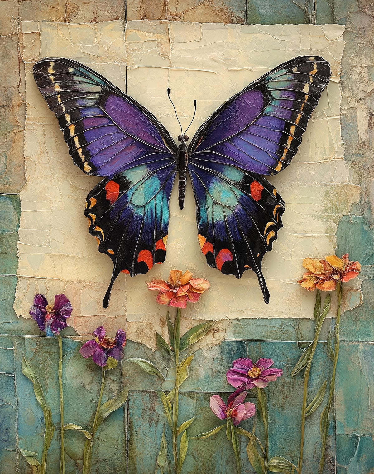 Purple Butterfly animal art print unframed, signed by Pattie Overcash
