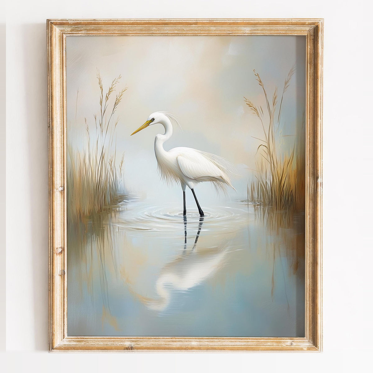 Great Egret animal art print framed
