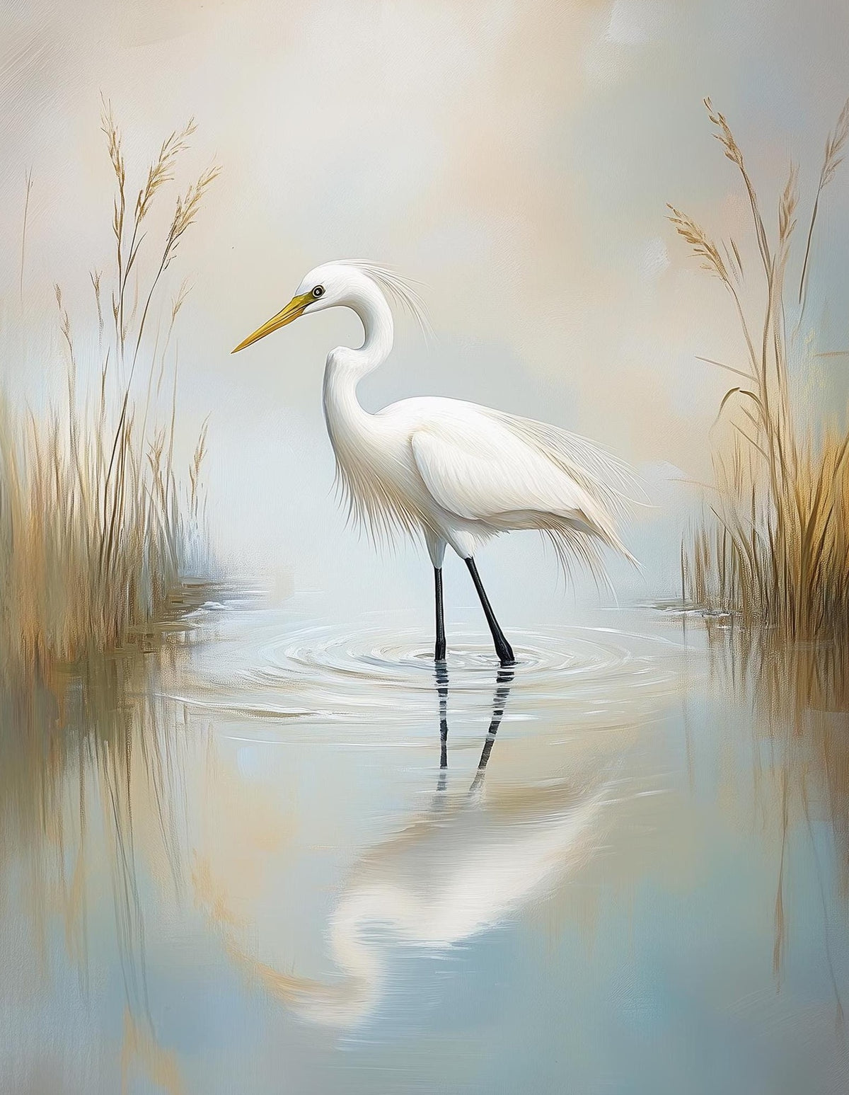Great Egret animal art print unframed, signed by Pattie Overcash