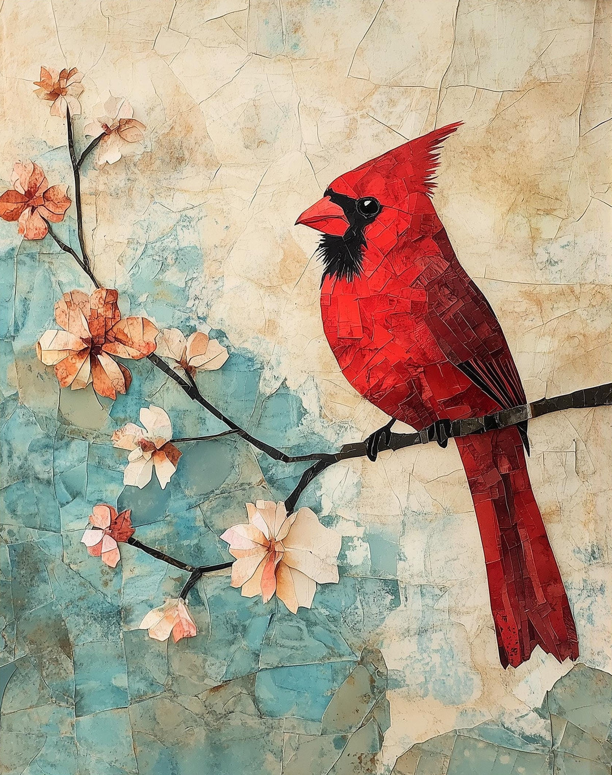 Red Cardinal animal art print unframed, signed by Pattie Overcash