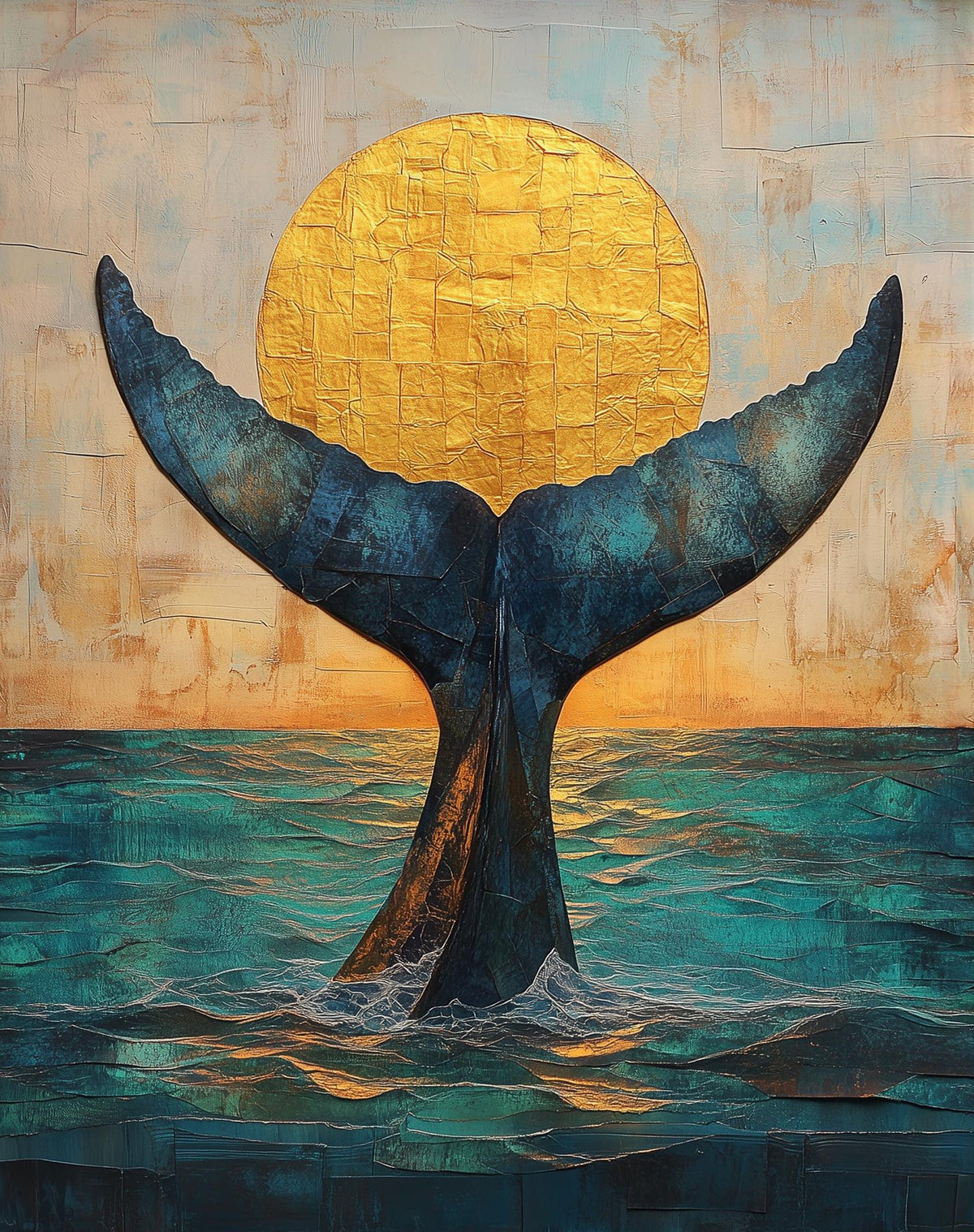 Whale Tail Sunset animal art print unframed, signed by Pattie Overcash