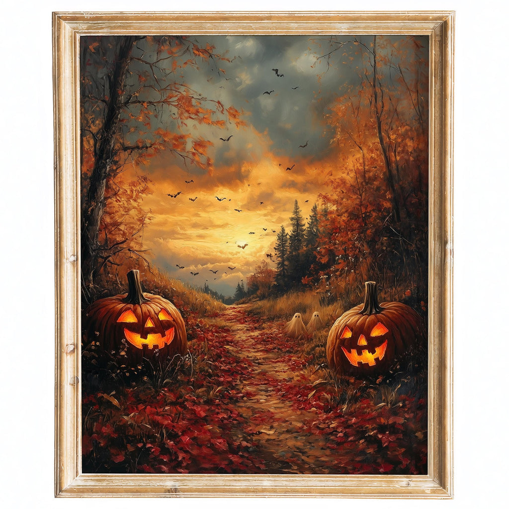 Forest Pumpkin Path Halloween art print framed