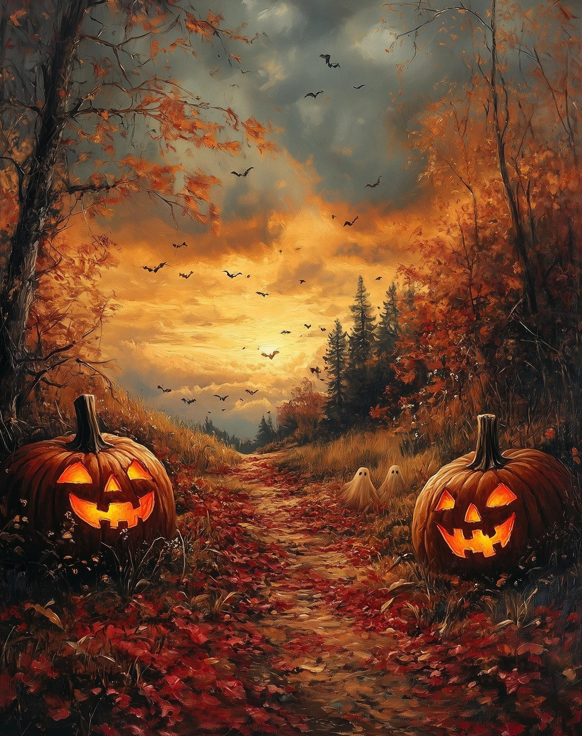 Forest Pumpkin Path Halloween art print unframed, signed by Pattie Overcash