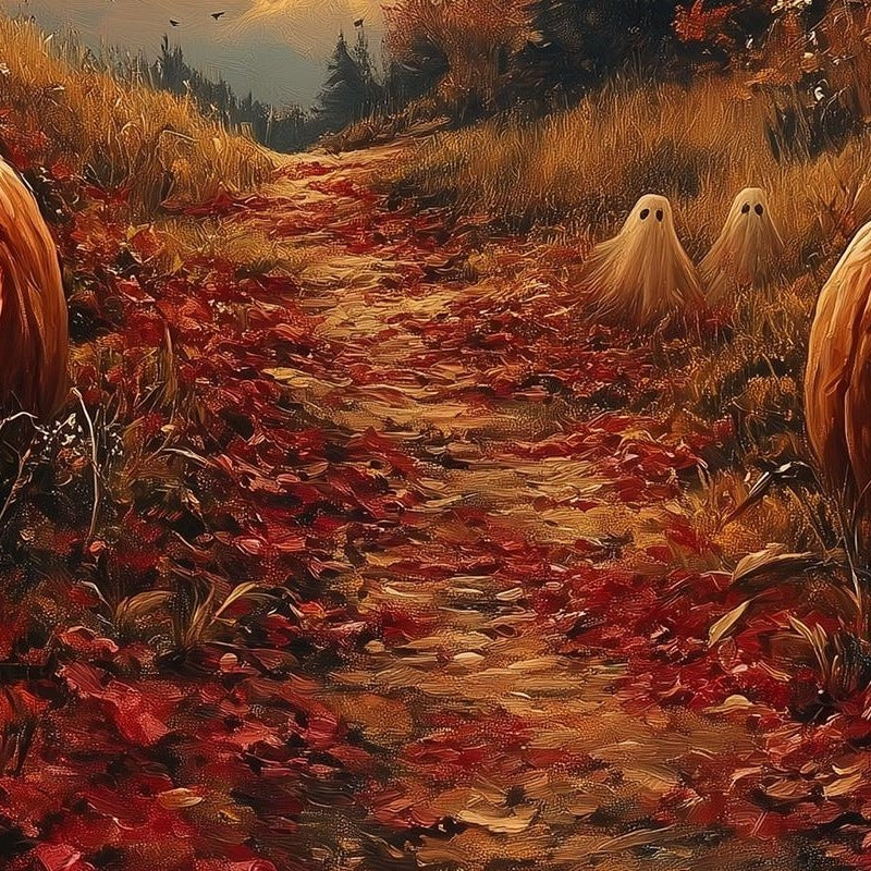 Forest Pumpkin Path Halloween art print close-up detail