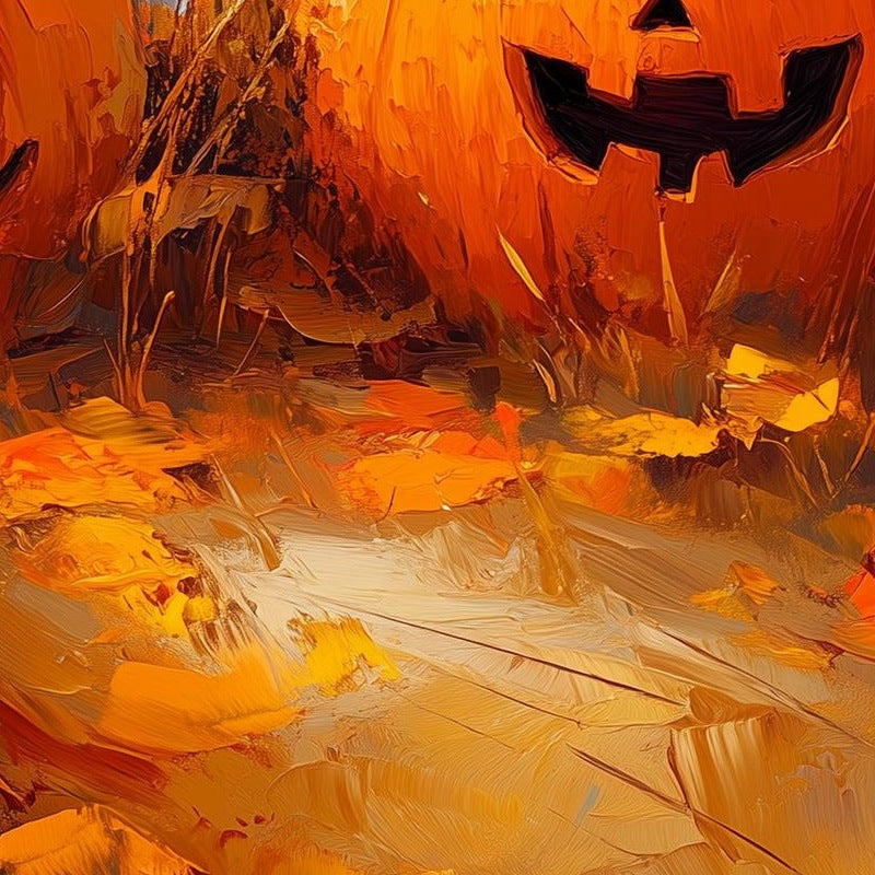 Sunny Pumpkin Ghosts Halloween art print close-up detail