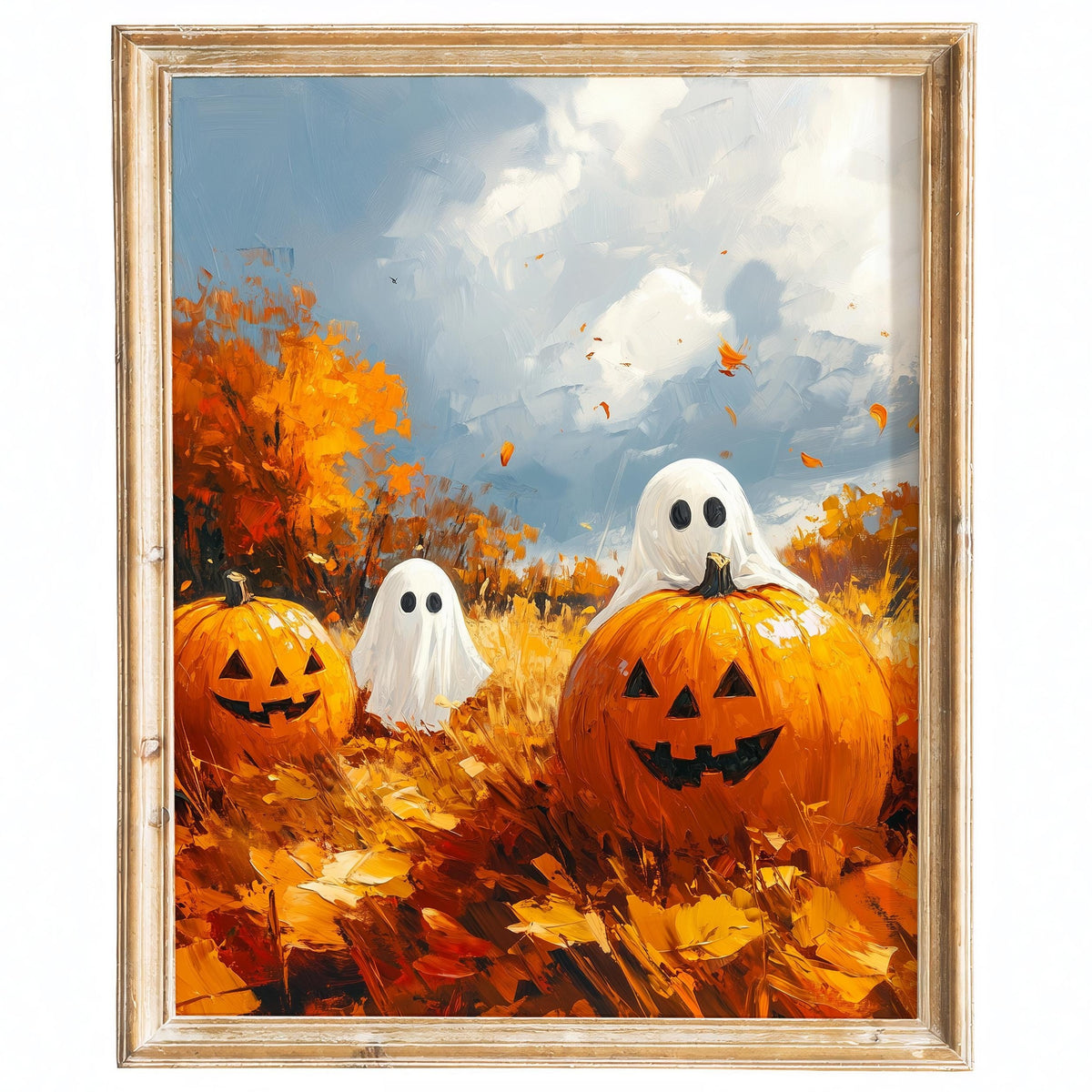 Pumpkin Patch Ghosts Halloween art print framed