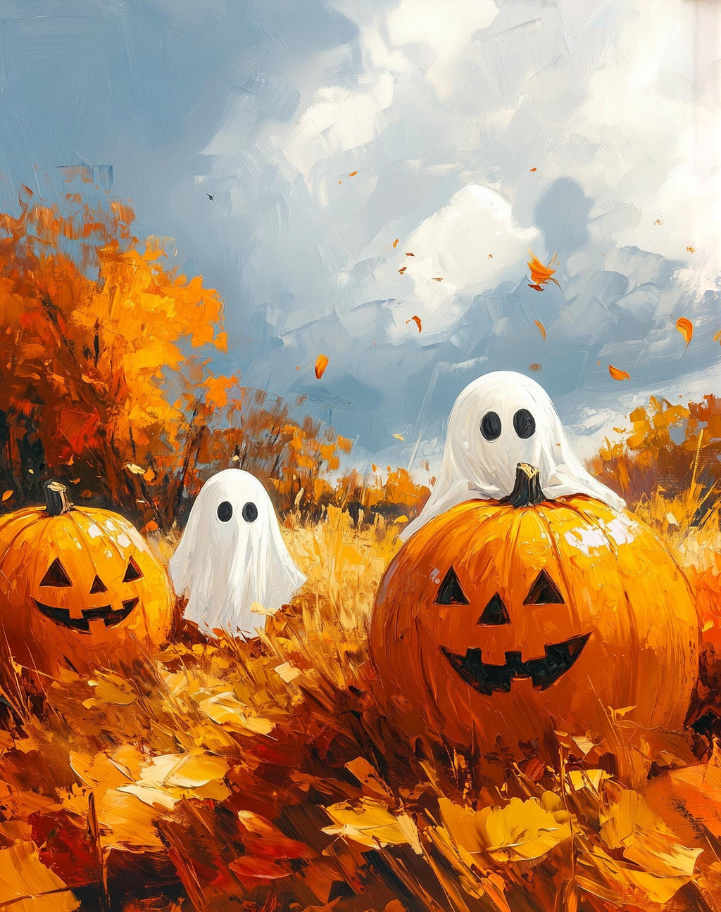 Pumpkin Patch Ghosts Halloween art print unframed, signed by Pattie Overcash