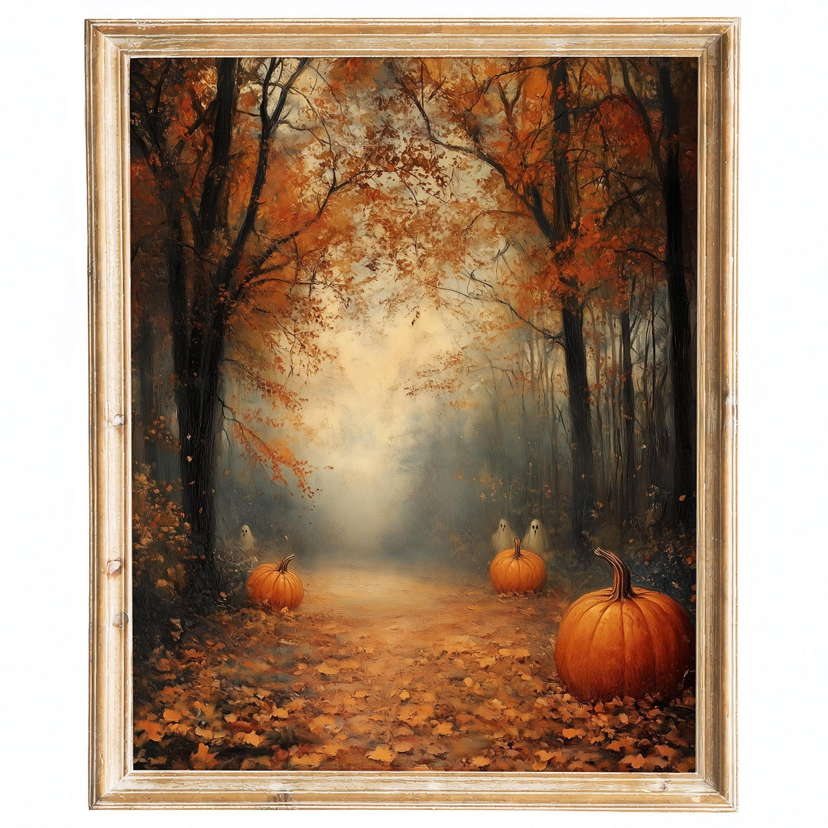 Misty Pumpkin Path fall art print framed
