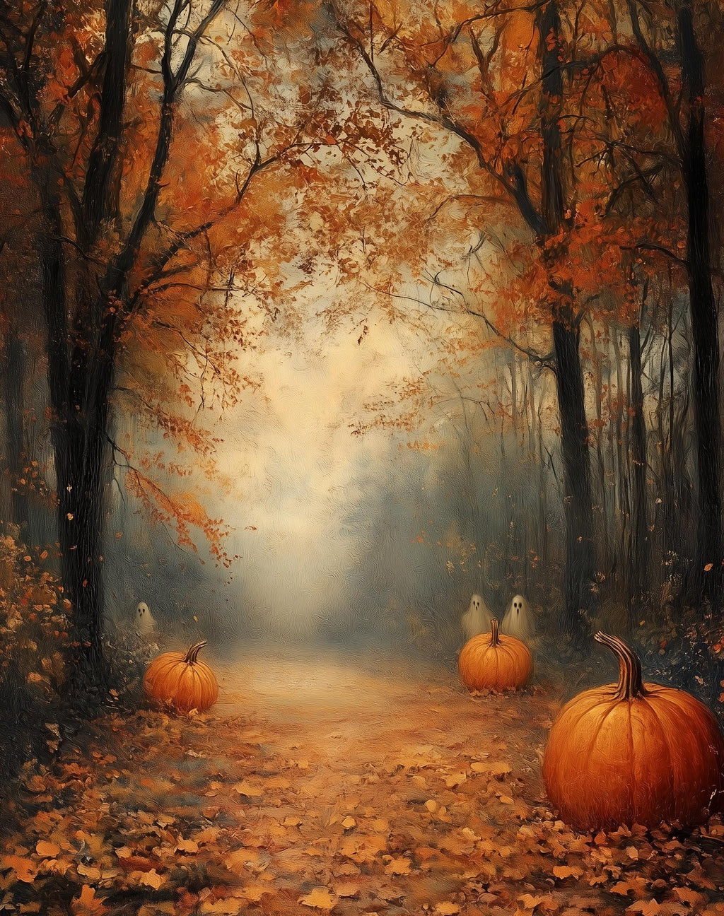 Misty Pumpkin Path fall art print unframed, signed by Pattie Overcash