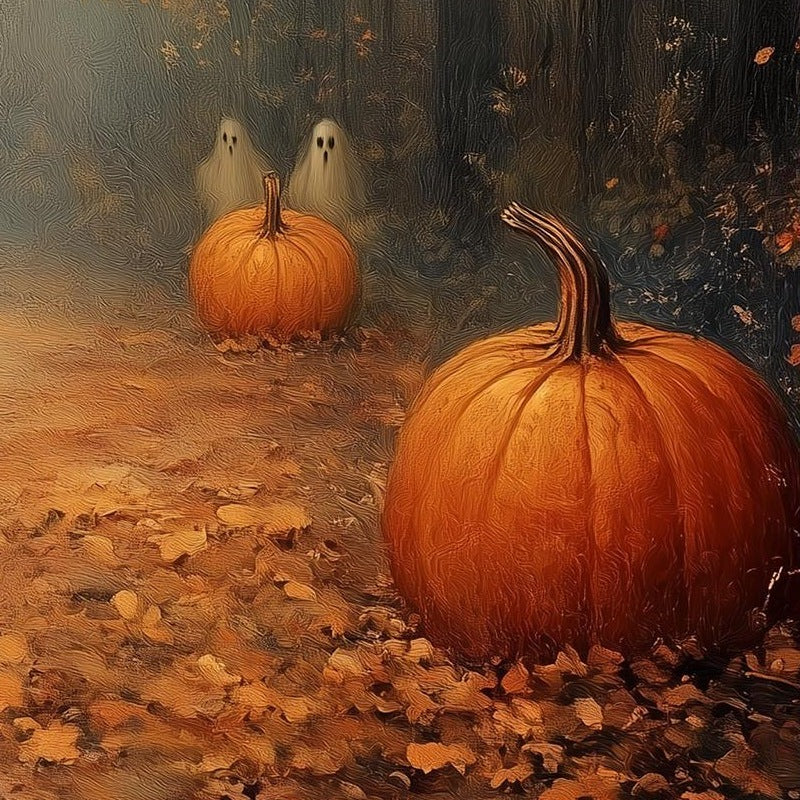 Misty Pumpkin Path fall art print close-up detail
