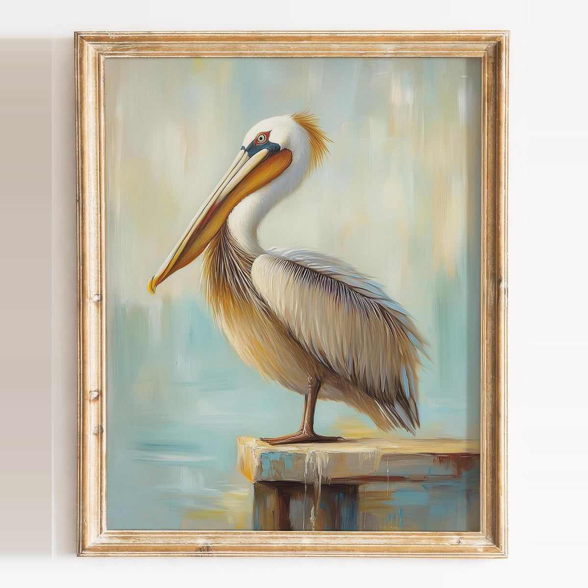 Pelican Dock Post animal art print framed