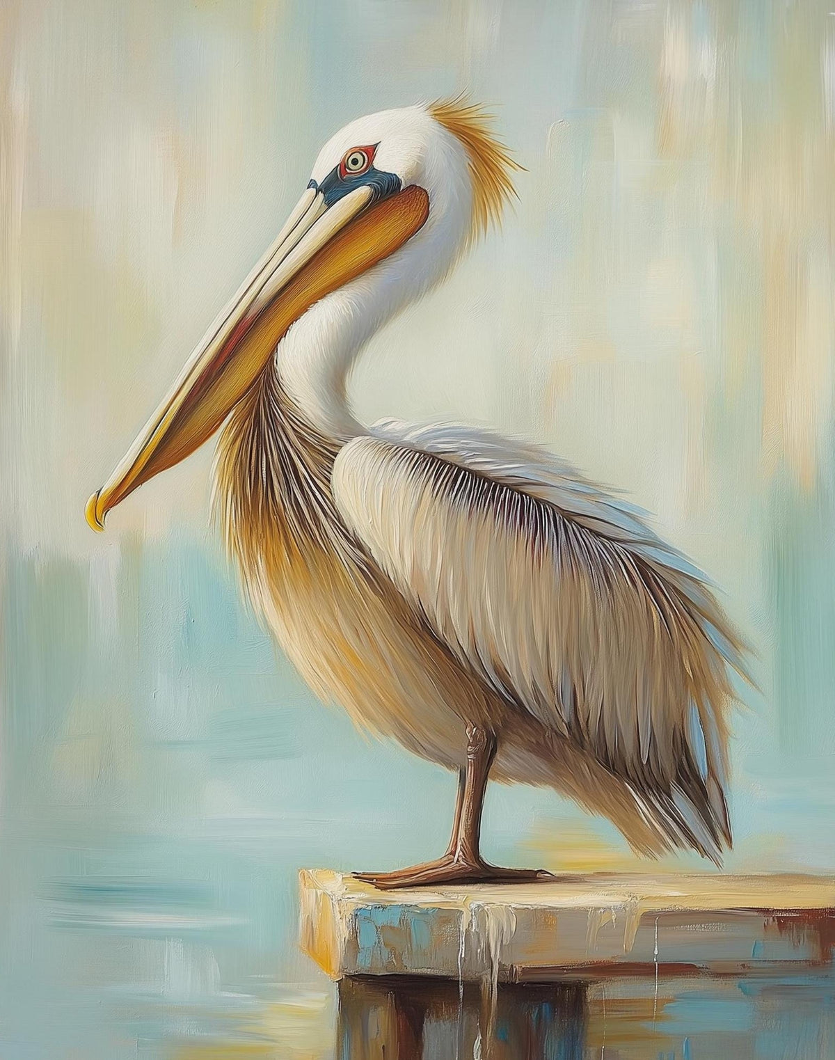 Pelican Dock Post animal art print unframed, signed by Pattie Overcash