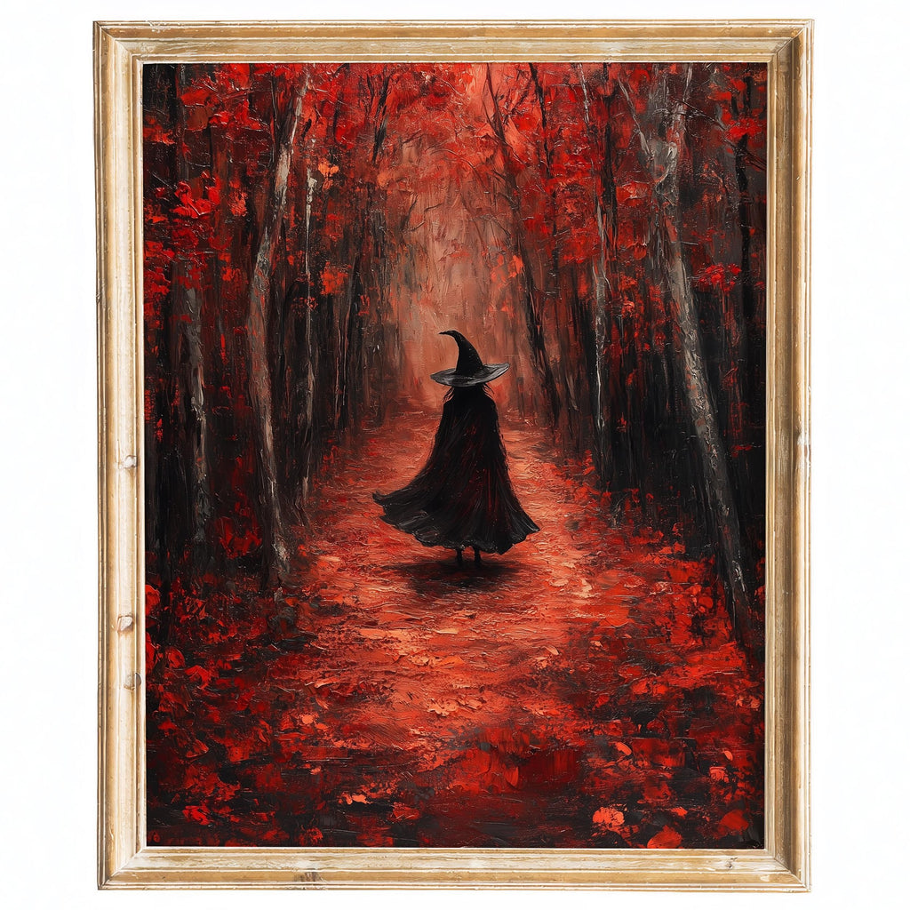 Crimson Path Witch Halloween art print framed