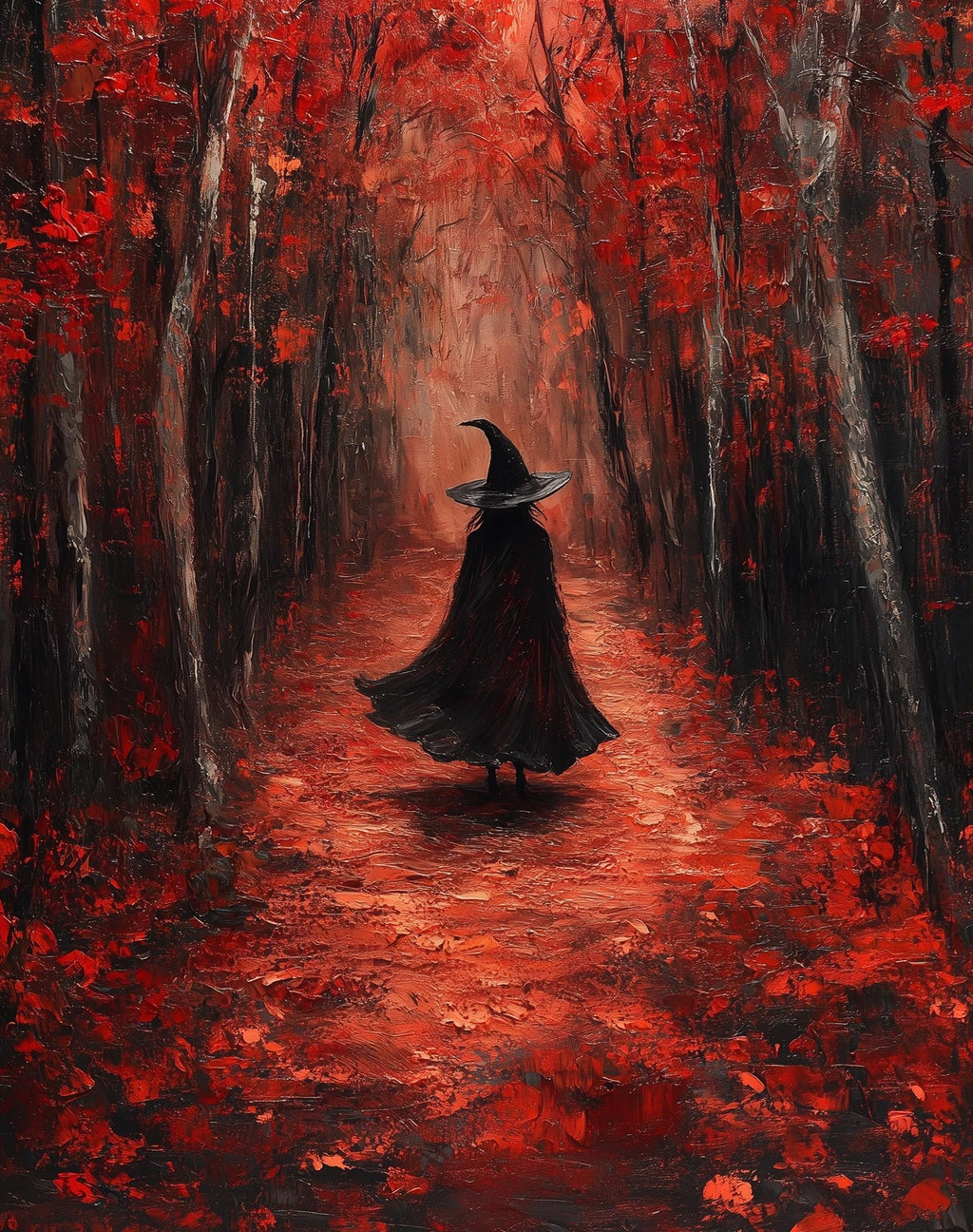 Crimson Path Witch Halloween art print unframed, signed by Pattie Overcash
