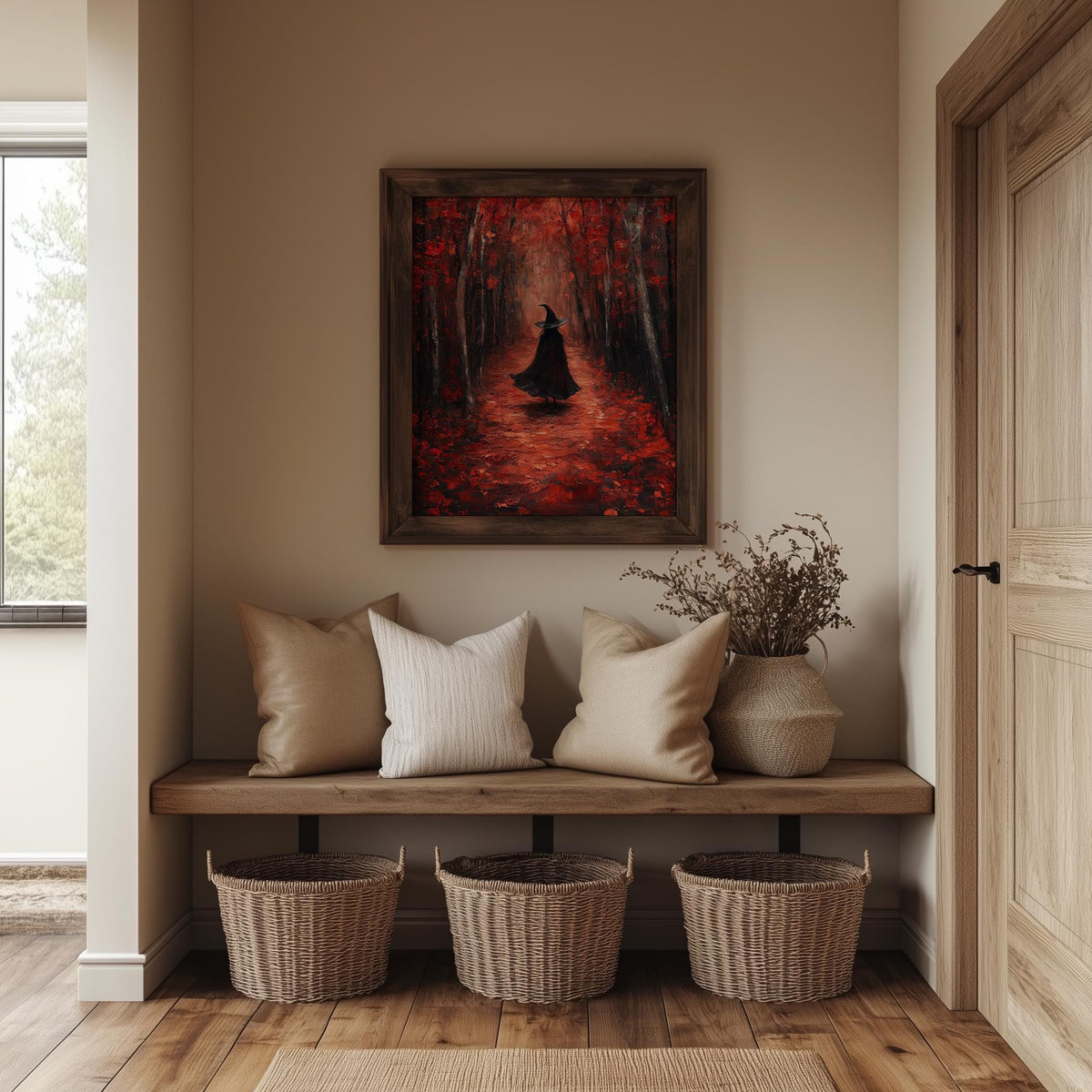 Crimson Path Witch Halloween art print shown in a room setting