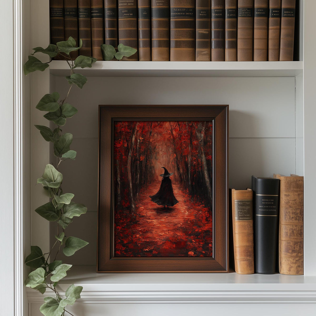 Crimson Path Witch Halloween art print shown in a room setting