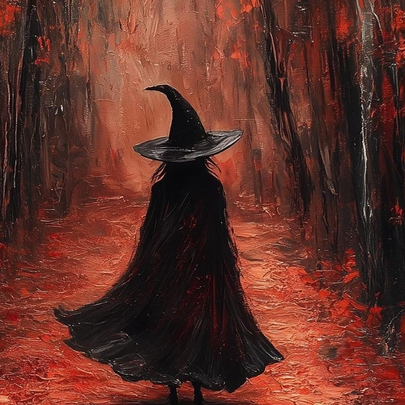 Crimson Path Witch Halloween art print close-up detail