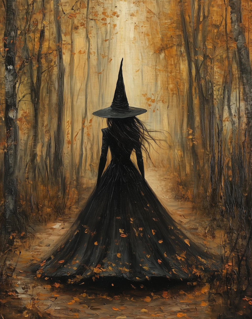 Forest Path Witch Halloween art print unframed, signed by Pattie Overcash