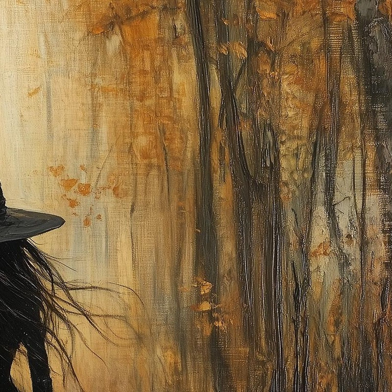 Forest Path Witch Halloween art print close-up detail