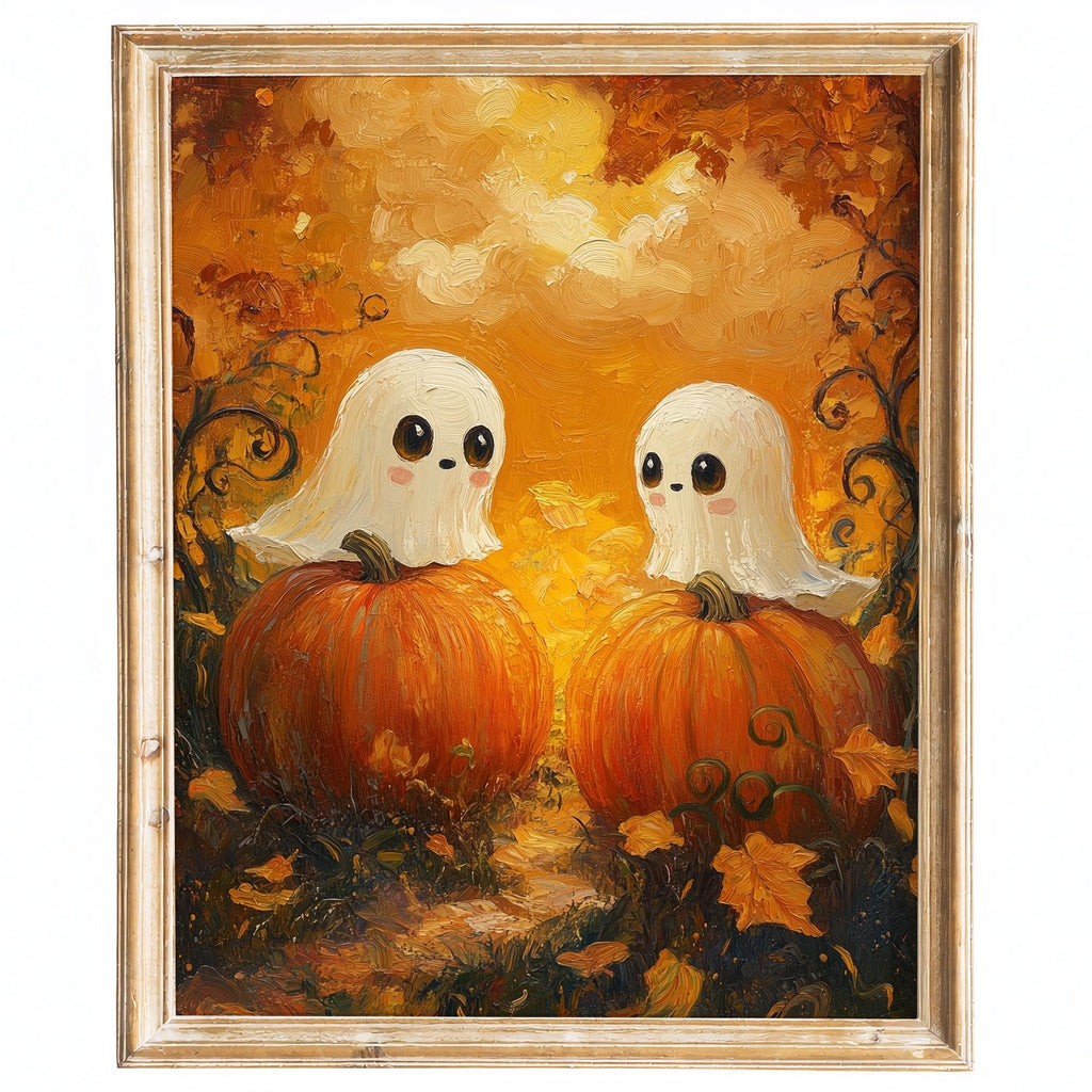 Pumpkin Ghost Pair Halloween art print framed