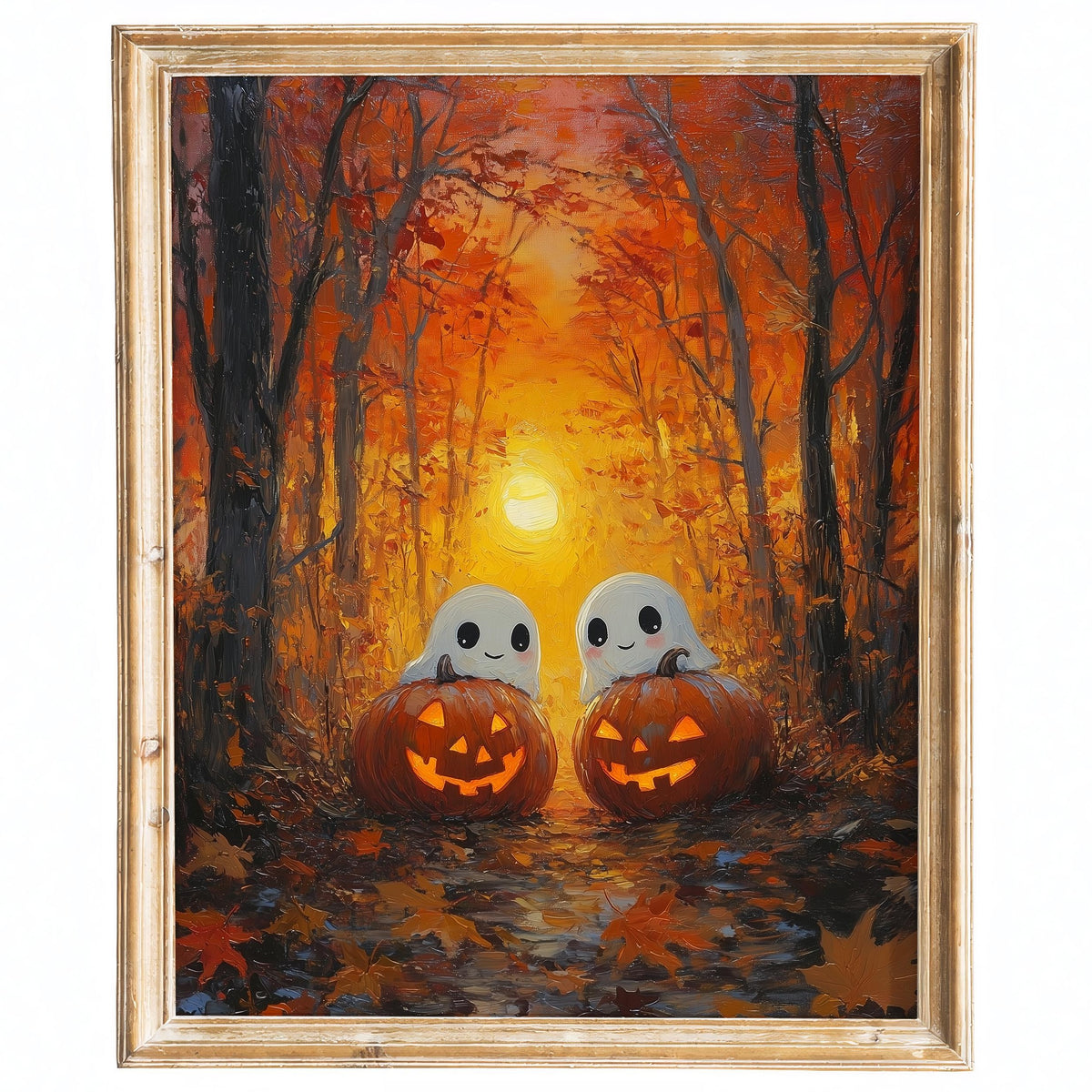 Golden Forest Ghosts Halloween art print framed