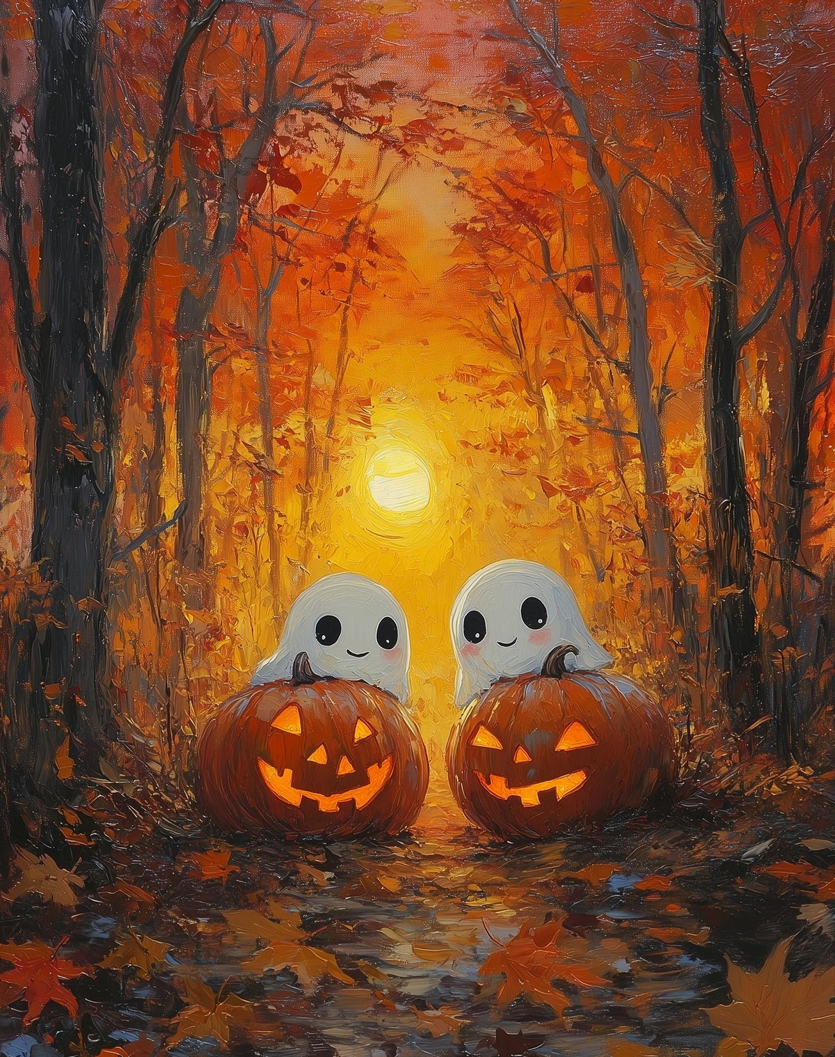 Golden Forest Ghosts Halloween art print unframed, signed by Pattie Overcash
