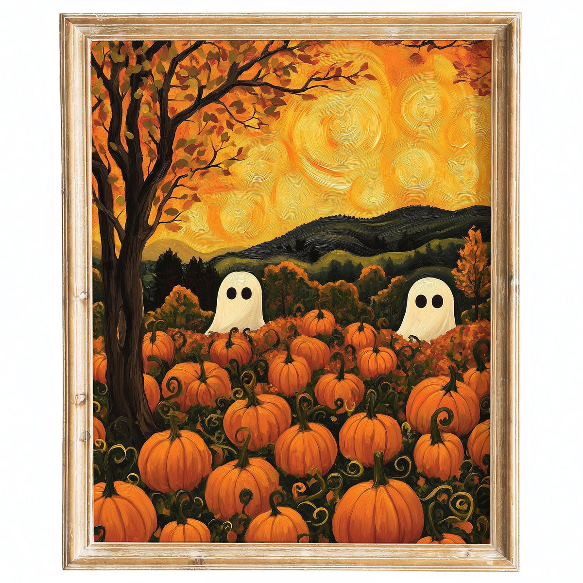 Ghost Pumpkin Patch Halloween art print framed