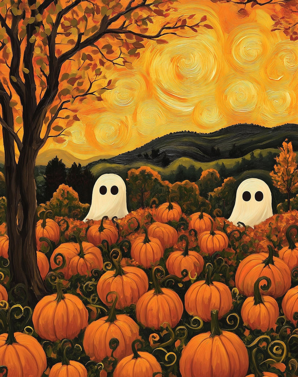 Ghost Pumpkin Patch Halloween art print unframed, signed by Pattie Overcash
