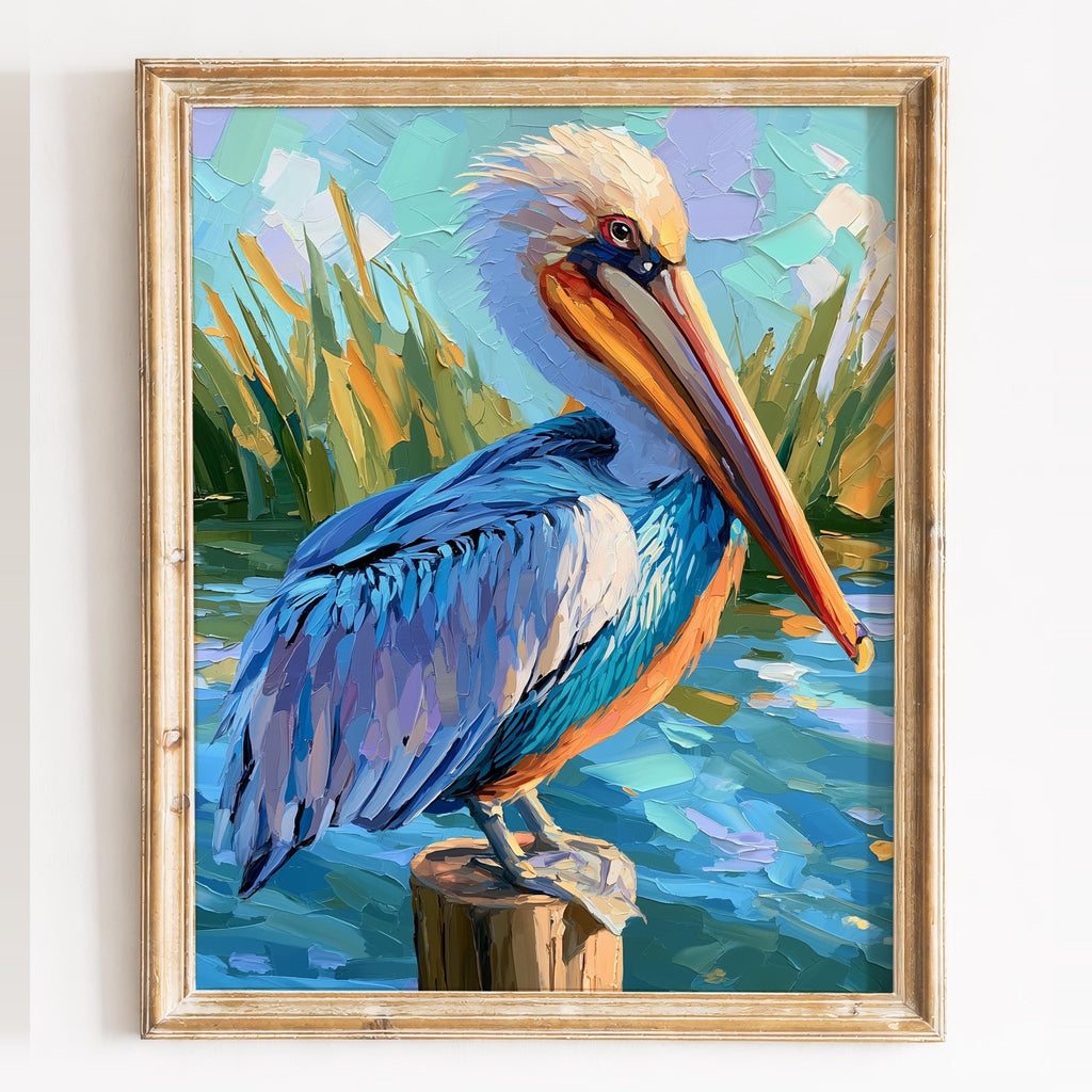 Colorful Pelican animal art print framed