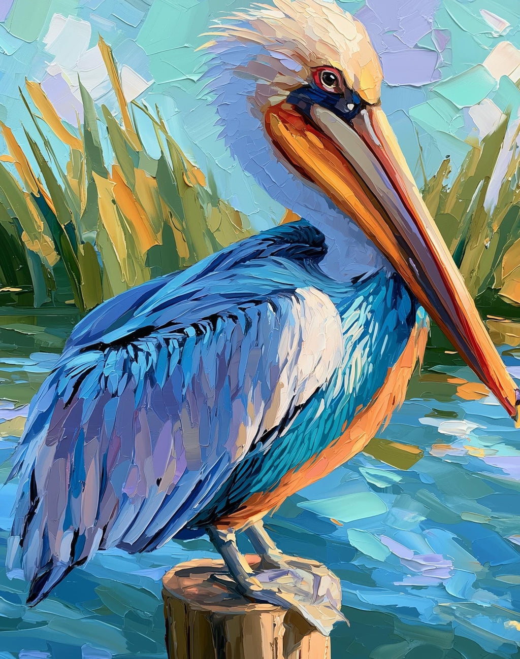 Colorful Pelican animal art print unframed, signed by Pattie Overcash