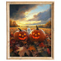 Sunset Pumpkin Field Halloween art print framed