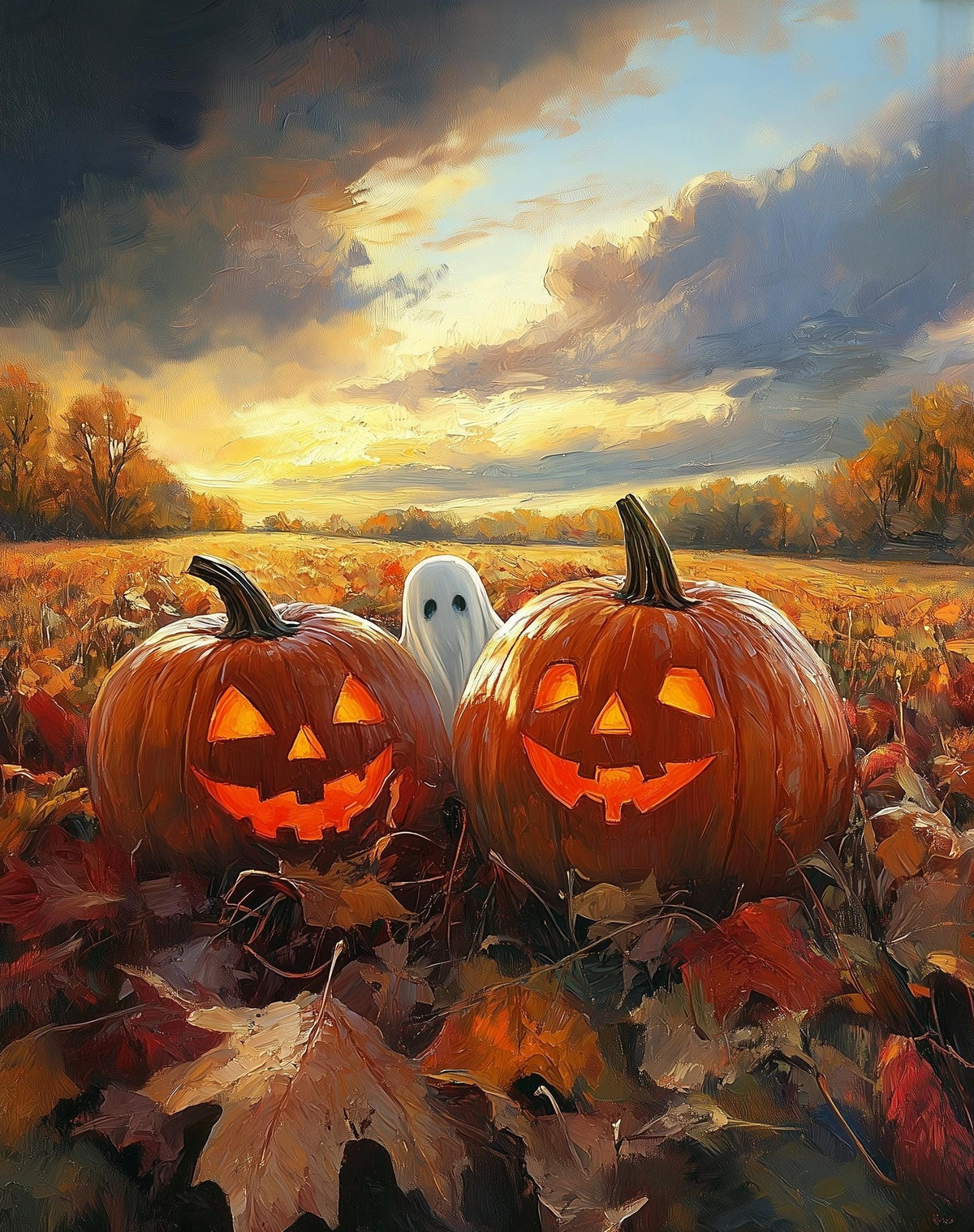 Sunset Pumpkin Field Halloween art print unframed, signed by Pattie Overcash
