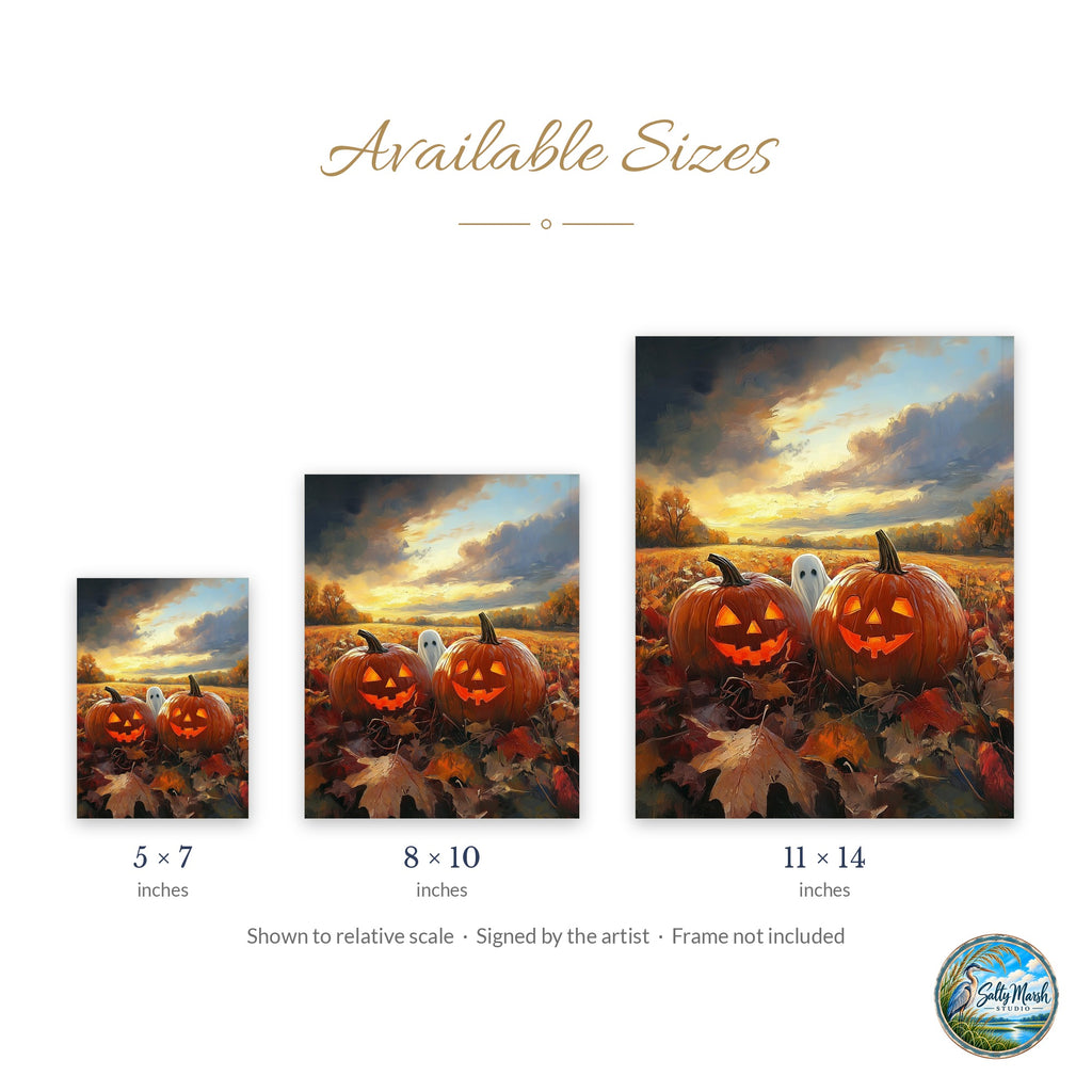 Sunset Pumpkin Field art print size guide: 5x7, 8x10 and 11x14