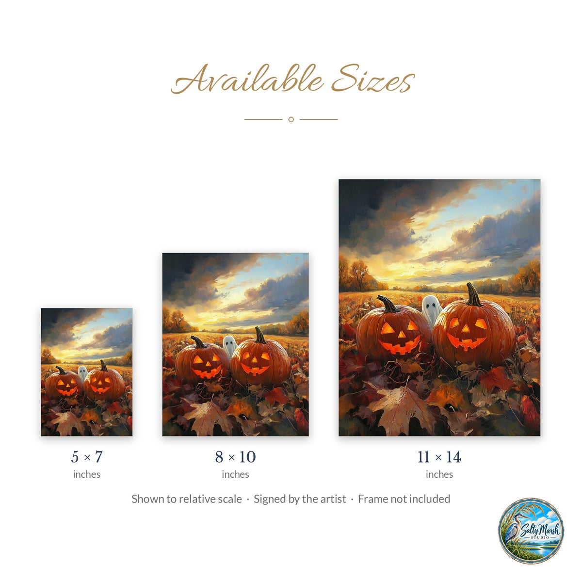 Sunset Pumpkin Field art print size guide: 5x7, 8x10 and 11x14