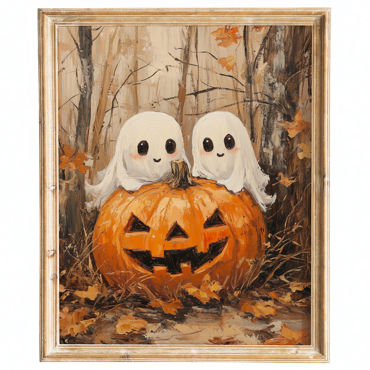 Ghost Pumpkin Pair Halloween art print framed