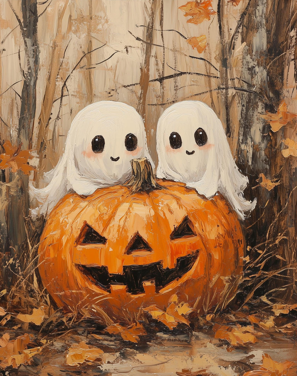 Ghost Pumpkin Pair Halloween art print unframed, signed by Pattie Overcash