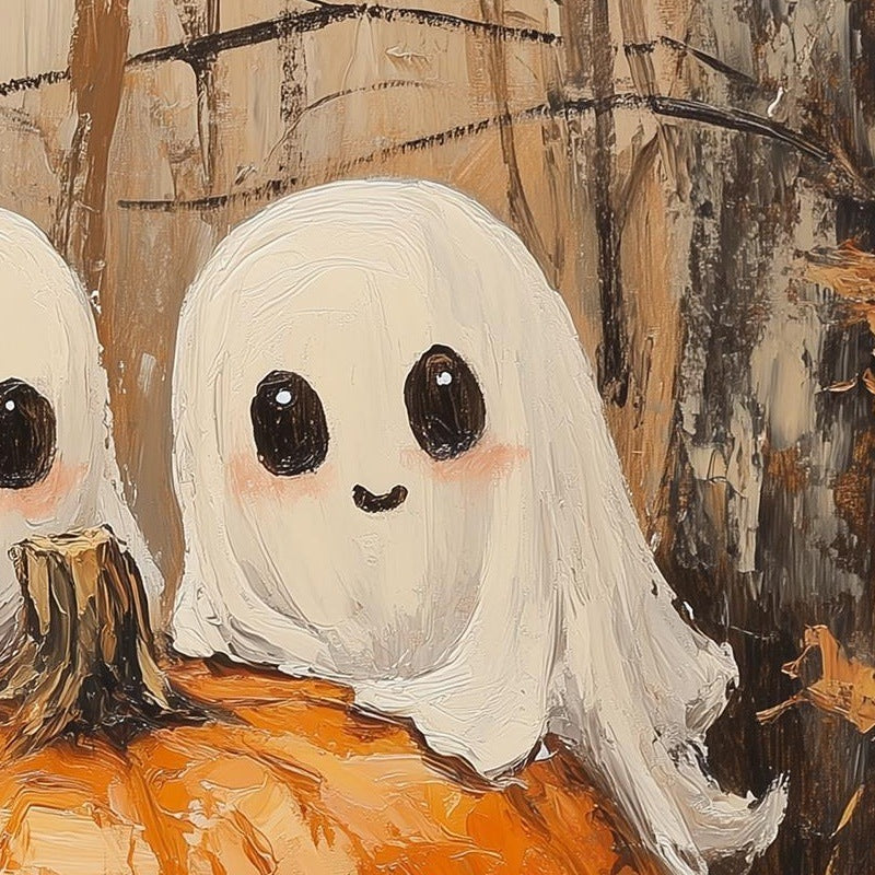 Ghost Pumpkin Pair Halloween art print close-up detail