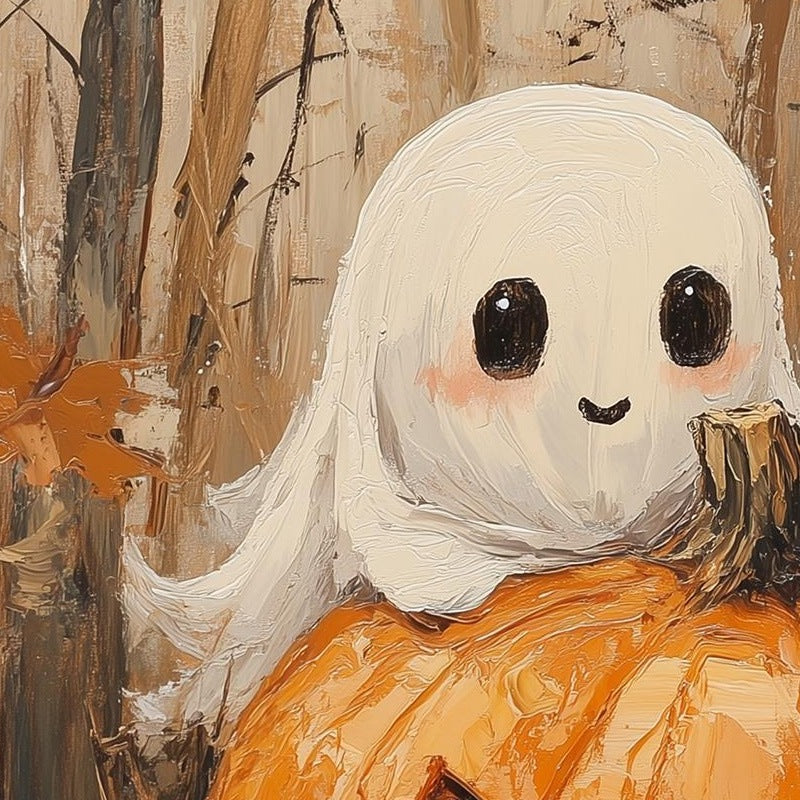Ghost Pumpkin Pair Halloween art print close-up detail