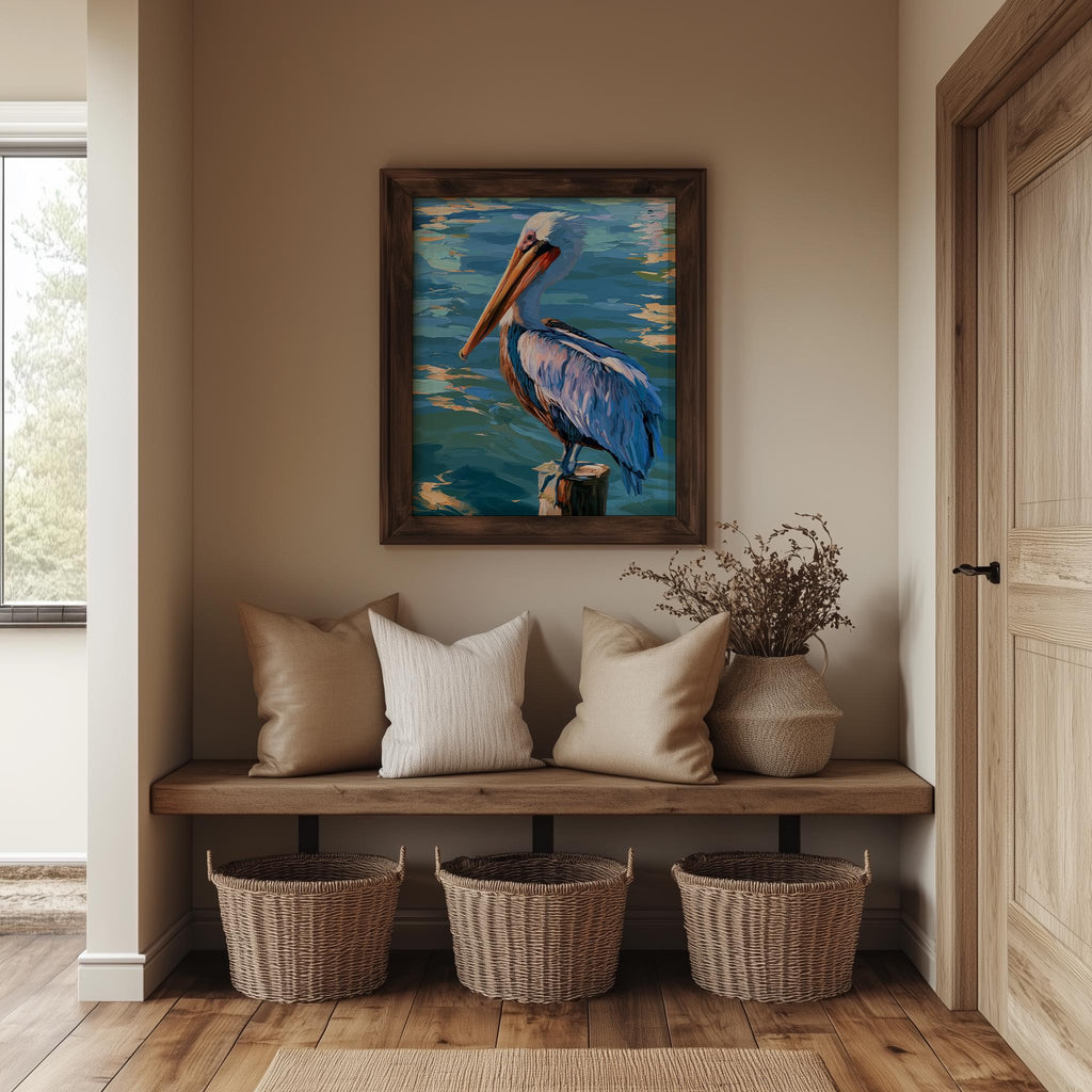 Pelican Post animal art print shown in a room setting