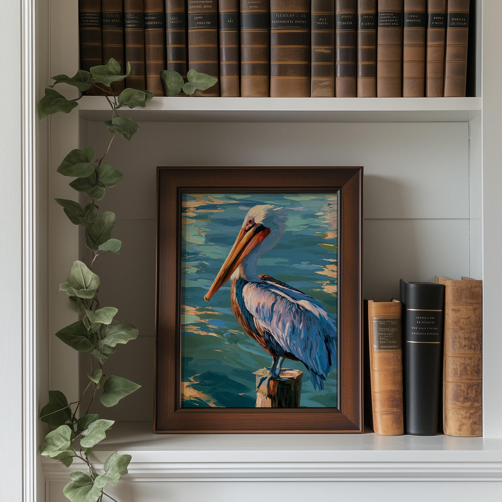 Pelican Post animal art print shown in a room setting