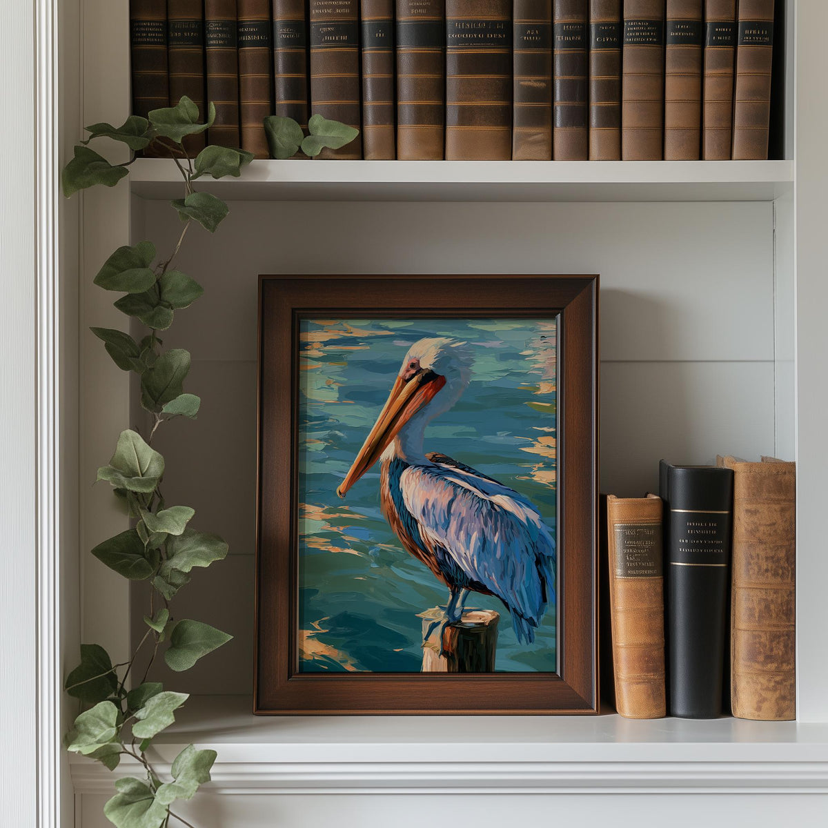 Pelican Post animal art print shown in a room setting